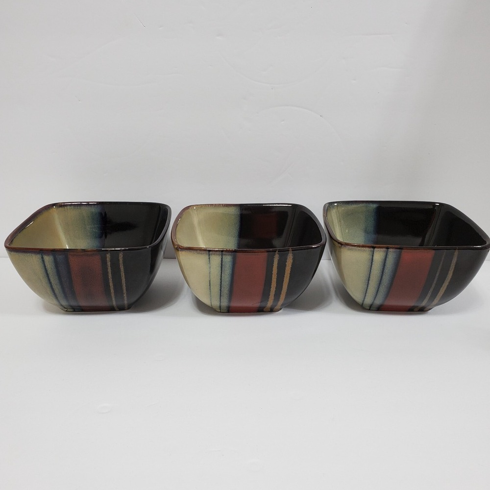 Pier 1 imports Mosaic Stripe Square Soup/Cereal Bowl Stoneware - Lot of 3
